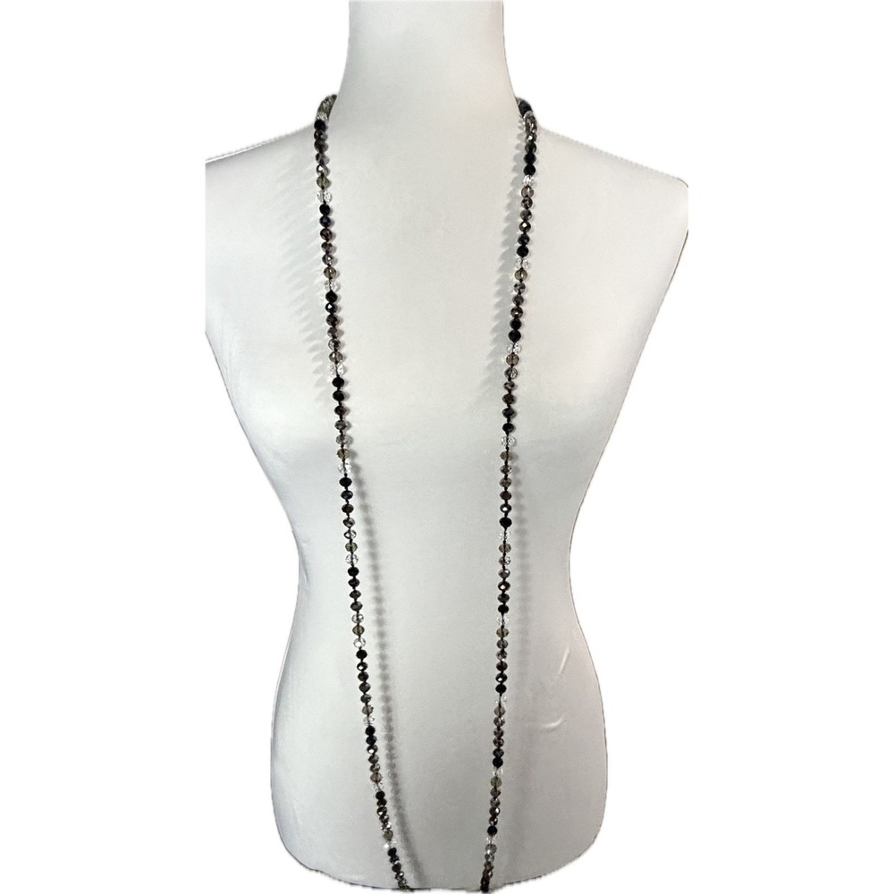 Joan Rivers Beaded Crystal Flapper Necklace 62" Clear Gray Black AB Japanned - Picture 5 of 7